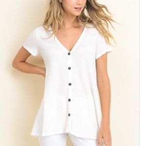 LAST 1• White Waffle Knit Button Up